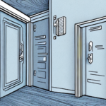 Ilustracja drzwi wewnętrznych, styl kreskówkowy